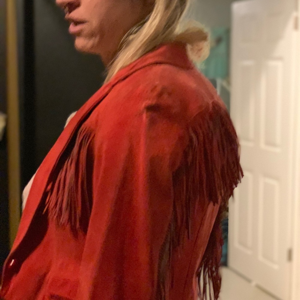 Red Suede Fringe Leather Jacket - Picture 3 of 3
